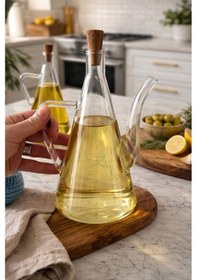 Resim Morponi Akasya Stantlı Borosilikat Cam Akasya Kapak Glazzy Yağlık Seti 500 Ml + 500 Ml Düz Şeffaf 