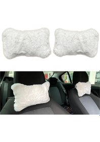 Resim Yumuşak Peluşlu Ortopedik Araba Seyahat Boyun Yastığı 2'li Beyaz 