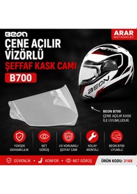 Resim Beon Çene Açılır Vizörlü Şeffaf Kask Camı B700 -3168 Clear (Şeffaf 