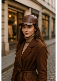 Resim Yake Store Klasik Kahverengi Renkli Düz Siperlikli Deri Baseball Şapka - Sade Şık Tasarım Spk1104 - Kahverengi Kahverengi 