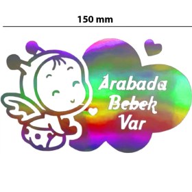 Resim Arabada Bebek Var Hologram Sticker – Işık Vurunca Renk Değiştirir – Sticker Araç, Cam,düz ve Prüzsüz Yüzeyler 
