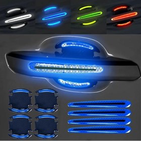 Resim 8 adet Evrensel 3D Karbon Fiber Desenli Araç Kapı Kolu Etiketleri Çizilmeye Dayanıklı Etiketler Araç Güvenlik Yansıtıcı Şerit Araç Etiketleri 