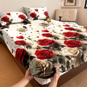 Resim 3 Parça Kırmızı Gül Desenli Lastikli Çarşaf Takımı, 1 Lastikli Çarşaf ve 2 Rastgele Kesim Yastık Kılıfı, Yumuşak ve Rahat, Yıkanabilir, Nefes Alabilir, Yatak Koruyucu, Oteller, Yatak Odaları, Misafir Odaları, Okullar, Tüm Mevsimler İçin Uygun, Yatak Takımı, Misafir Odası Malzemeleri,Tüm Mevsim 