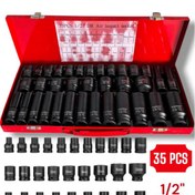 Resim Dorf 1/2” 35 Parça Havalı Lokma Takımı – Kısa & Uzun Lokmalar | Metal Kutulu 