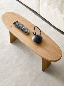 Resim shardywood Çift Ayaklı Modern Oval Ahşap Sehpa Ofis Sehpası 
