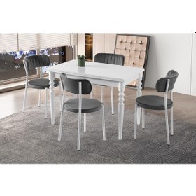 Resim Didim Beyaz Beta Açılır Mutfak Masa Sandalye Takımı 80x120 