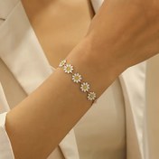 Resim Hafif Tasarım | Şık Papatya Çiçeği Bileklik Halhal - Boho Şık Tarz, Beyaz Emaye Çiçekli Bakır, Günlük Kıyafetler veya Hediye İçin Mükemmel, Çok Yönlü Halhal | Vintage Bileklik | Bakır Bileklik 