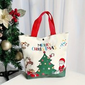Resim Noel Temalı Hediye Çantası, Hediye Kesesi, Noel Arifesi Tote Çanta, Şekerli Elma Çantası, Noel Hediyeleri ve Günlük Alışveriş İçin Uygun, Kanvas Malzeme, Dayanıklı, Makinede Yıkanabilir 