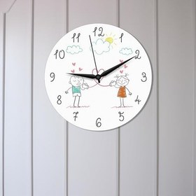 Resim caju art & decoration CajuArt Sevimli Çocuksu Çizim Aşk Temalı Sevgililer Günü Ahşap Duvar Saati 