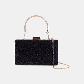 Resim Kadın Siyah Taş İşlemeli Zincir Askılı Abiye Clutch 