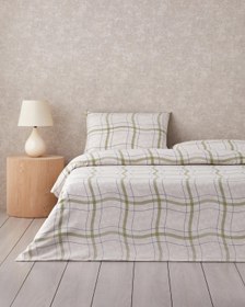 Resim English Home Wave Check Kolay Ütülenir Nevresim Takımı Açık Yeşil Bej 