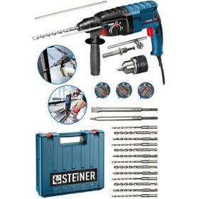 Resim Steiner 4000 W Darbeli Kırıcı Delici Matkap + Mandren + 15 Parça Uç 