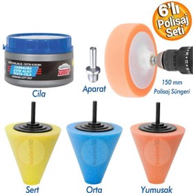 Resim Rodex Pasta Cila Matkap Ucu Jant Oto Parlatma Polisaj Süngeri Konik Aparatı Temizlik Seti (6 PARÇA) 
