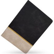 Resim Büro Ev Ofis Hediyesi İçin Siyah Deri Golden Şeritli Not Defteri 