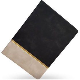 Resim Büro Ev Ofis Hediyesi İçin Siyah Deri Golden Şeritli Not Defteri 