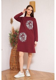 Resim Darlin Moda Bordo Baskılı Düğme Detaylı Tunik DM60346 Bordo 