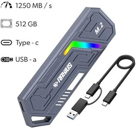 Resim RaXius DK03 USB-A/Type-C Kablolu RGB 22x80 M.2 NVMe Taşınabilir Harici SSD (Boş Kutu) 