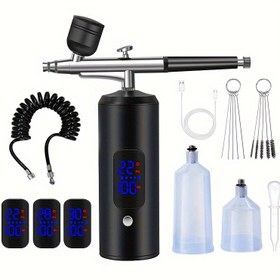 Resim Kompresörlü Taşınabilir El Tipi Hava Fırçası Seti, 0.3mm Uç - Boyama, Dövme, Tırnak Sanatı, Model Boyama için Şarj Edilebilir USB Hava Fırçası 