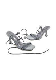 Resim Feles Bilekten Bağlamalı Taş Detaylı Topuklu Kadın Abiye Ayakkabı Platin 