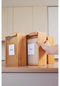 Resim Digithome Bambu 3'lü Saklama Kutusu Etiketli Dikdörtgen Bakliyat Saklama Kabı Gıda Organizeri-mg-002 Kahverengi 