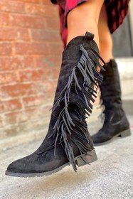Resim SHOEBELLAS Barbara Siyah Dallas Kadın Topuklu Çizme 