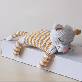 Resim nildamigurumi Amigurumi Örgü Oyuncak Uyuyan Kedi Sarı 