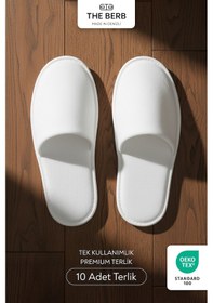 Resim 10 Çift Beyaz Tek Kullanımlık Premium Otel&spa Terliği Kaydırmaz Tabanlı 