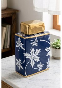 Resim Blue Fall Dikdörtgen Kapaklı Küp 26 Cm Dekoratif Seramik Kübik Kavanoz Ve Obje Saks Mavisi & Gold Çok Renkli 