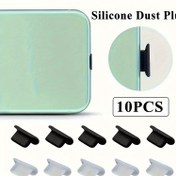 Resim 10'lu Paket Silikon Toz Önleyici Tıkacı iPhone, Mikro USB, Tip C Şarj Bağlantı Noktası Koruyucu Kapaklar 