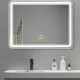 Resim Akıllı Ayna Buhar Tutmayan Hareket Sensörlü 3 Renk Ledli Beyaz Çerçeveli Banyo Lavabo Aynası 75 Cm 