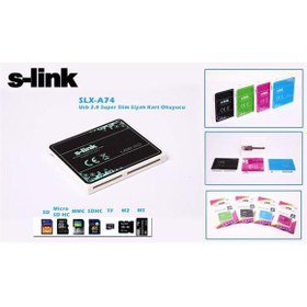 Resim S-link SLX-A74 Usb 2.0 İnce Tasarım Siyah Kart Oku 