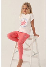 Resim U.s. Polo Assn 1838 Kız Çocuk Şortlu Pijama Takım Krem V1 Krem 