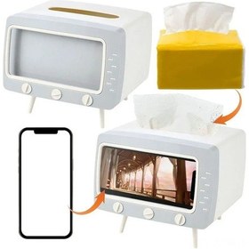 Resim Neevoyu Retro Tv Desenli Çift Fonksiyonlu Servet Tutucu - Akıllı Telefon Tutucu İle Ev Ofis Mutfak Dekor Aksesuarı Beyaz 