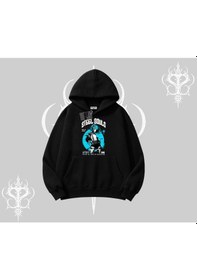 Resim Kapşonlu Sweatshirt Anime Cyberpunk Kız Baskılı Siyah 