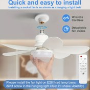 Resim 52.07/41.91 cm Uzaktan Kumandalı Akıllı Tavan Fanı - LED Işıklı, E27/E26 Bağlantı Noktası, 3 Hız Ayarlı, 2 Renk (Beyaz/Cokrenkli) - Yatak Odası, Garaj, Mutfak için Enerji Verimli Mini Fan, Modern Tasarım, Sağlam Yapı, 40W/30W Karartma Fonksiyonlu 
