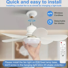 Resim 52.07/41.91 cm Uzaktan Kumandalı Akıllı Tavan Fanı - LED Işıklı, E27/E26 Bağlantı Noktası, 3 Hız Ayarlı, 2 Renk (Beyaz/Cokrenkli) - Yatak Odası, Garaj, Mutfak için Enerji Verimli Mini Fan, Modern Tasarım, Sağlam Yapı, 40W/30W Karartma Fonksiyonlu 