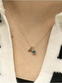 Resim Altın Nazar Boncuklu A Harfli Zincir Sarı 