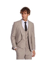Resim Wessi Desensiz Yelekli Slim Fit Açık Kahverengi Erkek Takım Elbise 001 