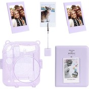 Resim Instax mini 12 Simli Şeffaf Lila Kılıf Pvc 64'lü Albüm ve Fotoğraf Çerçeveleri Aksesuar Seti 