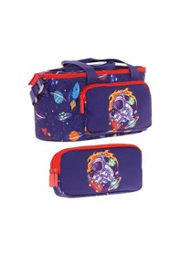 Resim Kaukko L7267+l8267 Beslenme Çantası Isı Yalıtımlı Ve Kalem Çantası Üç Bölme Seti - Erkek Çocuk - Lacivert Kırmızı Astronot Baskılı Lacivert - Kırmızı 