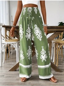 Resim Soonaksesuar Kadın Yüksek Bel Büzgülü Etnik Desen Baskılı Süprem Pantolon Altın 