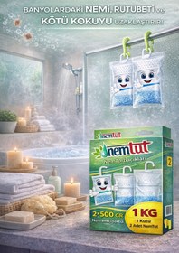 Resim nemtut BANYOLARA ÖZEL NEM TUTUCU RUTUBET GİDERİCİ 1 KUTU 2 PAKET 1 KG 
