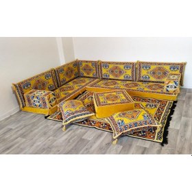 Resim Coton Şark Köşesi Minder, Kilim, Orta Puf Konsept Sarı 13 Parça 