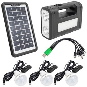 Resim Powermaster Solar Güneş Enerji Panelli 3 Ampullü Kamp Lambası Aydınlatma Powerbank Özellikli Çoklu Şarj Kablolu Siyah 