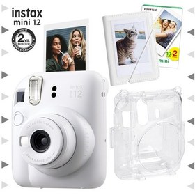 Resim Fujifilm Instax Mini 12 Fotoğraf Makinesi + 20'li Film Mini Albüm + Şeffaf Kılıf Seti Beyaz 