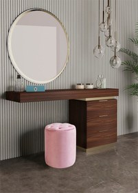 Resim Chester Puf- Kapitoneli Puf - Yuvarlak Puf Makyaj Masası Pufu - Dekoratif Ayak Uzatma Pufu Pembe 