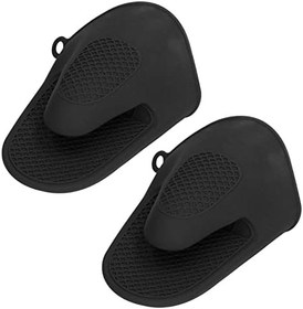 Resim 2 adet Fırın Eldiveni Mini Silikon Kalınlaştırılmış Haşlanma Önleyici Pişirme Tutam Eldiveni Mutfak için (Siyah) 