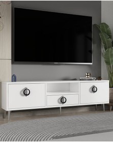 Resim 1318dropct-32 Tv Sehpası Beyaz-gümüş-siyah Gümüş-siyah 