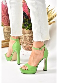 Resim Fox Shoes Çimen Yeşili Platform Kalın Topuklu Kadın Ayakkabı K404 