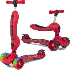 Resim Smart Oturaklı Çocuk Scooter 3 Tekerlekli Işıklı Scooter Yükseklik Ayarlı 1-5 Yaş Kırmızı Kırmızı 